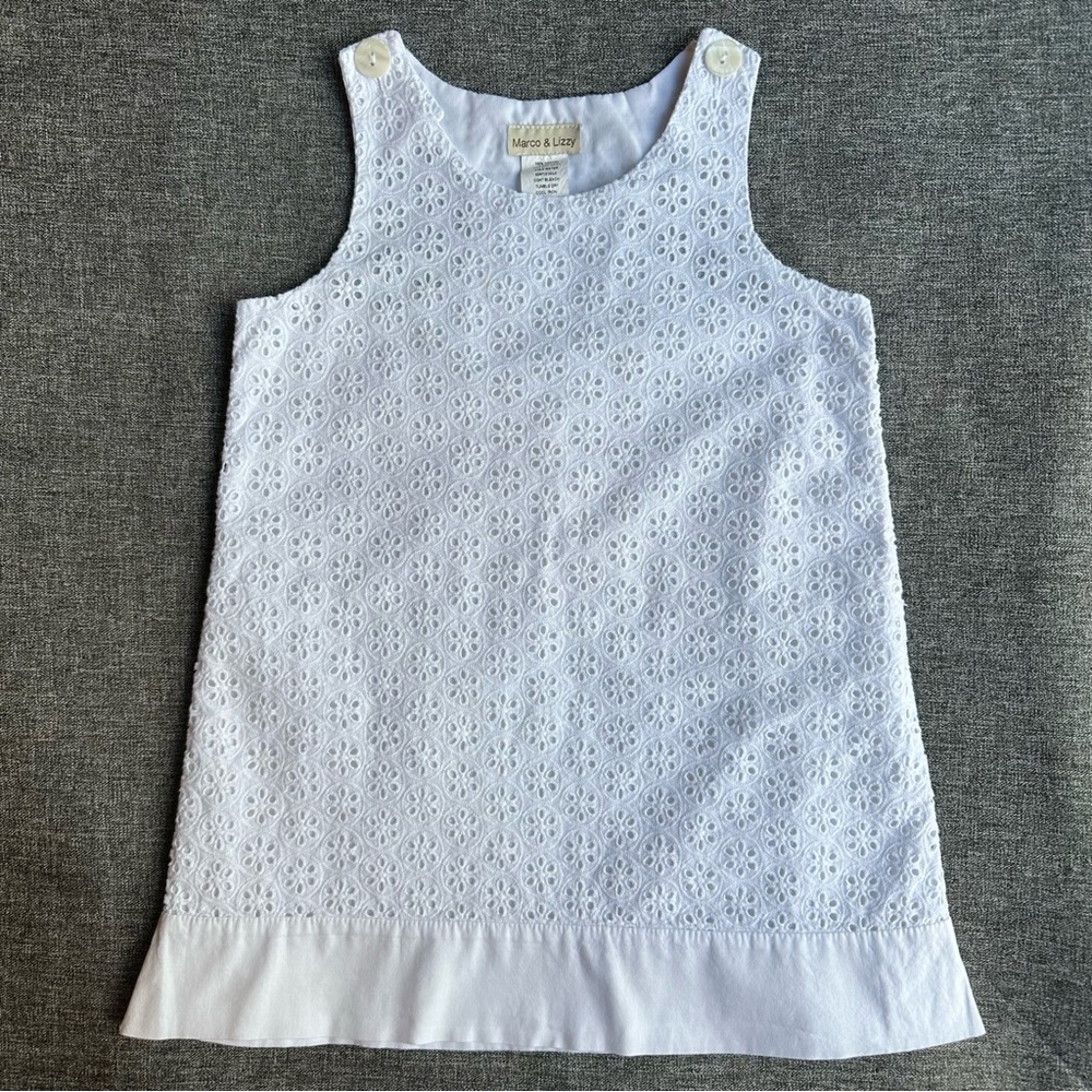 Marco & Lizzy Boutique Girls Eyelet Shift Dress Sleeveless White 5
